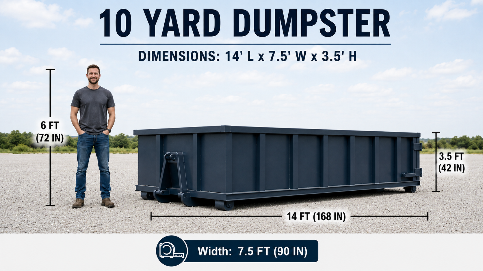 10-yard roll-off dumpster with dimensions
