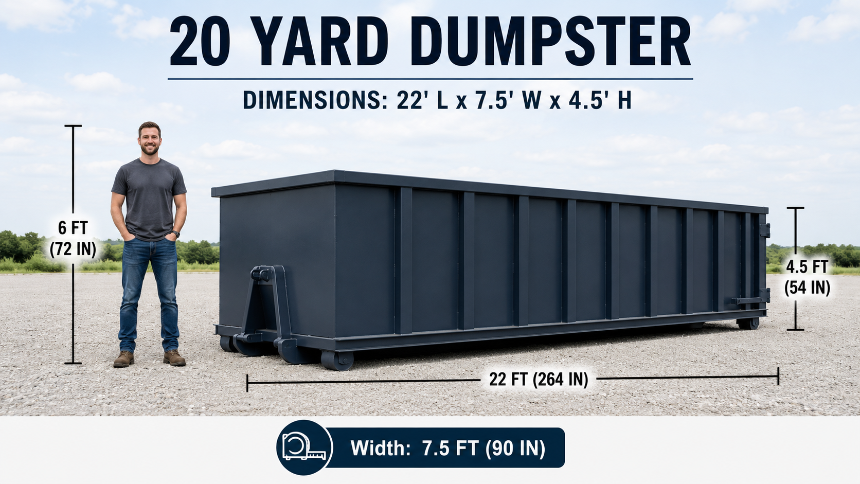 20-yard roll-off dumpster with dimensions