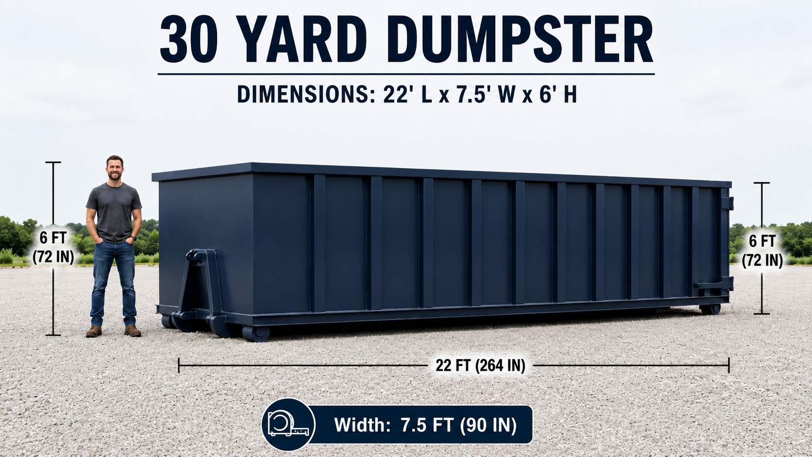 30-yard roll-off dumpster with dimensions